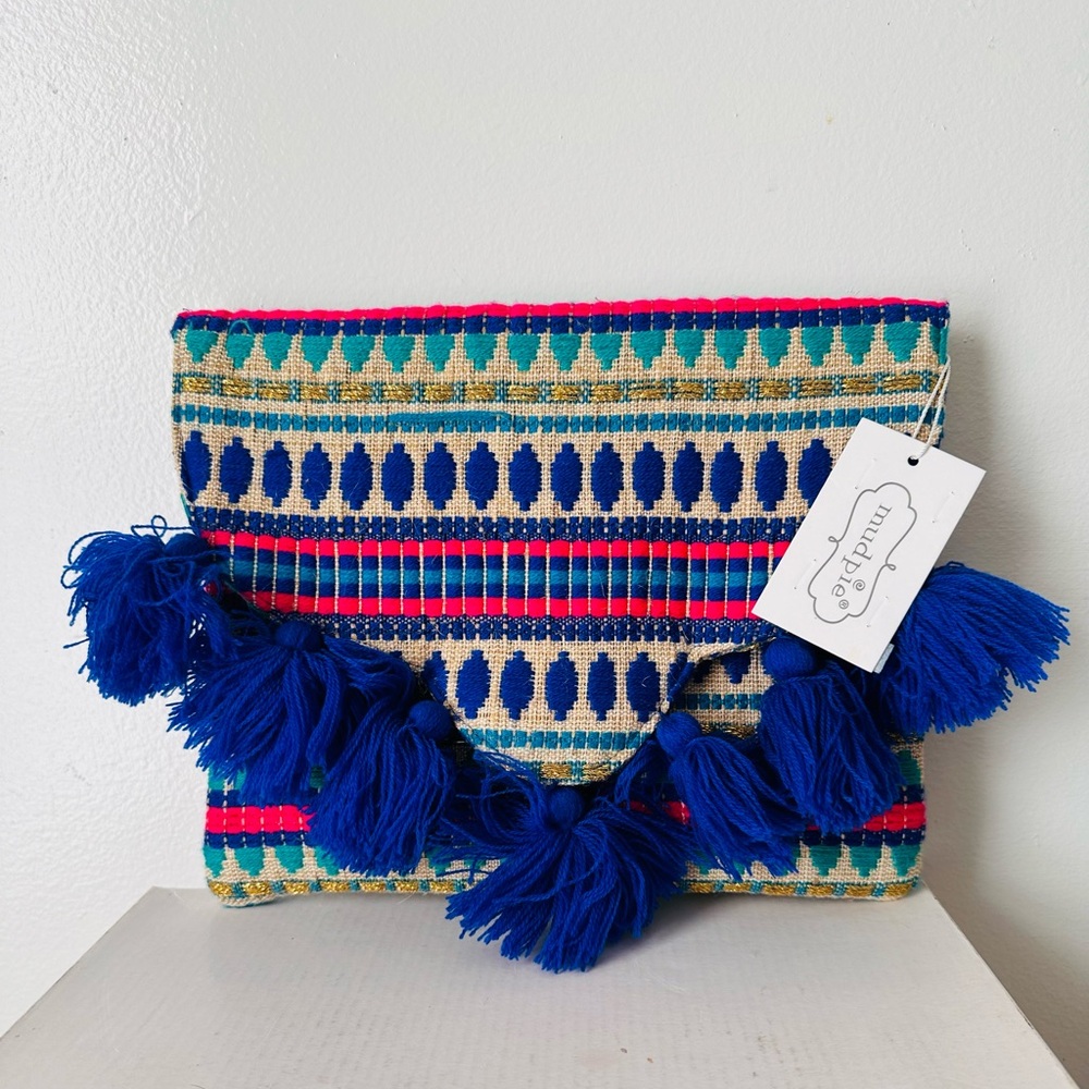 NWT Mudpie Multicolor Boho Tassel Clutch Purse Bag - Picture 4 of 5